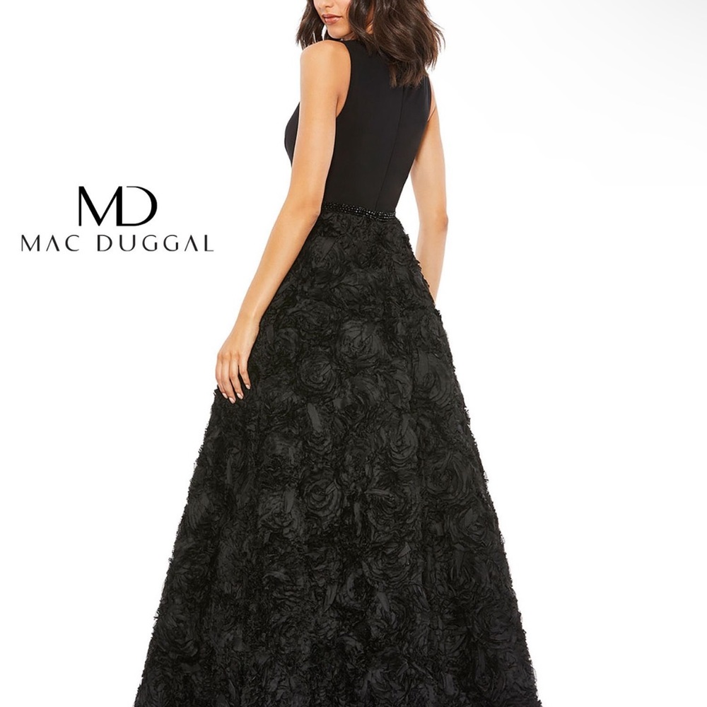Mac Duggal 67212D Ruffle Skirt V-Neck Dress Jersey Top.  Size 14 ♥️ - Picture 2 of 5